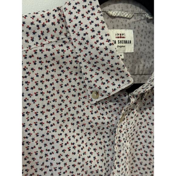 Ben Sherman Men’s Gray Floral Button-Down Shirt Size M – 100% Cotton Dress Shirt - Picture 4 of 5